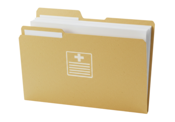 Isolated manila file folder containing documents with health symbol, office supplies, no shadow