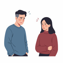 Flat Illustration Couple Standing with Discomfort and Emotional Distress Relationship Issues