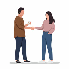 Flat Style Illustration Two People Shaking Hands Meeting Business Agreement