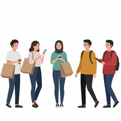 Obraz premium Flat Style Group of People Shopping Lifestyle Illustration