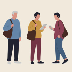 Flat Illustration Group of People in Conversation Outdoor Lifestyle
