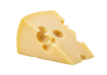 Isolated Swiss cheese wedge with holes food product for commercial and culinary use