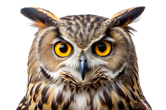 Detailed Portrait of an Eagle Owl with Intense Gaze on transparent background