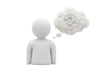 Isolated conceptual figure wondering with question mark in speech bubble, cloudlike design
