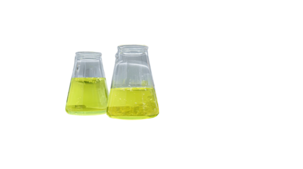 lab glassware with chemical on white background