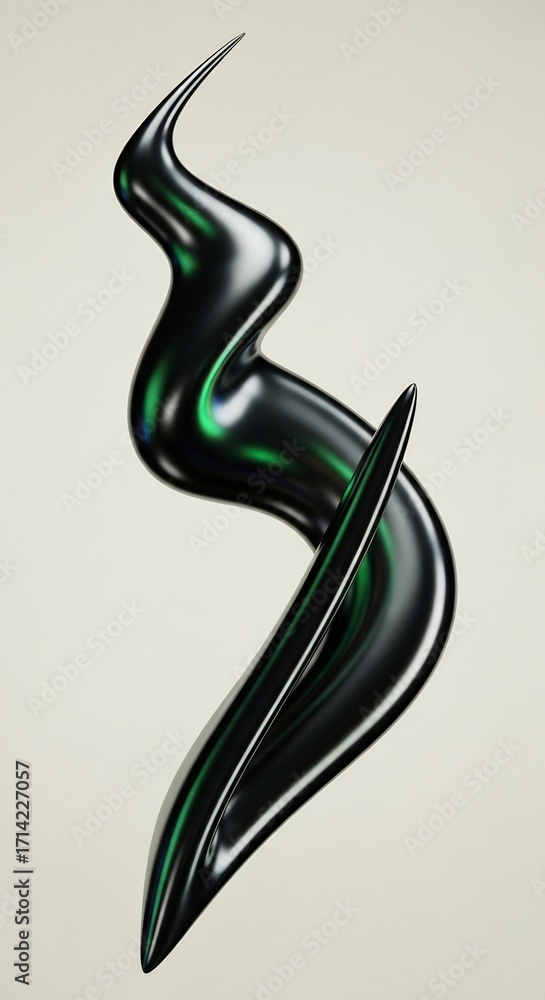Poster futuristic 3d rendering of an abstract black liquid metal form. this dynamic, glossy swirl features 