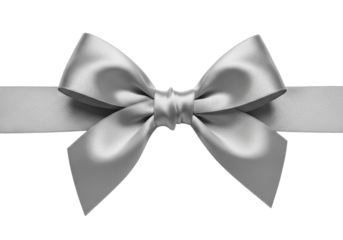 Isolated silvery ribbon bow, stylish decorative element for gift wrapping and crafting work