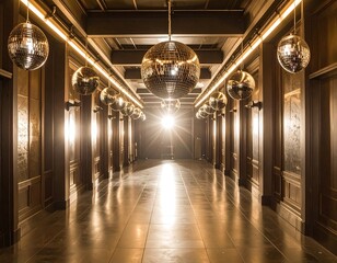 Fototapeta premium Grand, mirrored hallway with disco balls