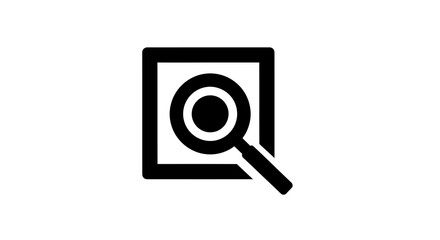 Magnifying Glass Icon within Square Frame for Search Functionality.