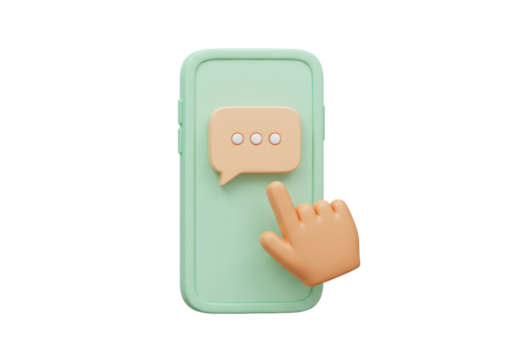 Isolated cellphone with speech bubble indicating typing or sending message for mobile app