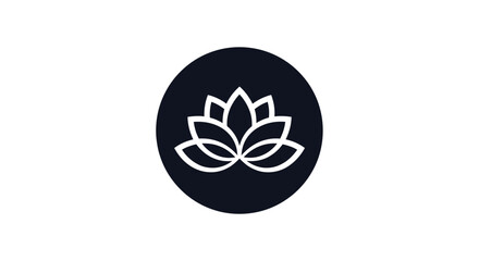 Elegant Lotus Flower Symbol in Black Circle for Wellness and Spirituality.