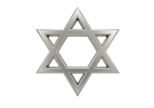 Isolated Symbol of Judaism Silver Metal Ornament Shiny Hanukkah Holiday Star David Symbolism