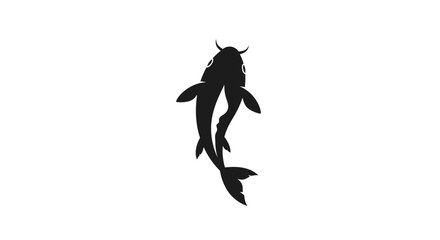 Elegant black silhouette of a Japanese koi fish swimming.