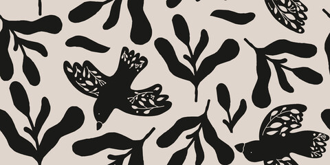 Elegant Bird and Foliage Print Pattern