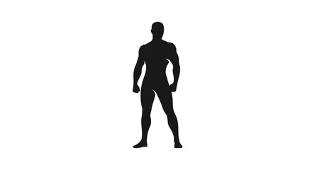 Silhouette of a Muscular Man Standing in a Powerful Pose Focus on Body Shape Fitness and Strength.