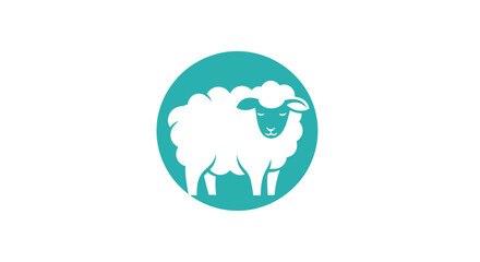Simple Sheep Illustration in Teal Circle.