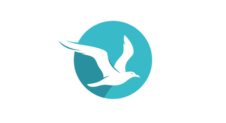 Obraz premium Elegant seagull soaring gracefully within a vibrant turquoise circle logo.
