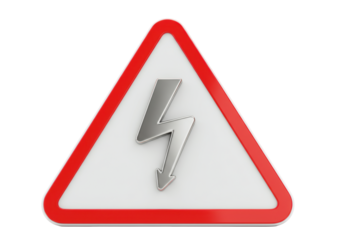 Isolated electricity warning symbol with red triangle frame against potential electrocution