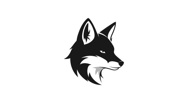 Black and white fox head logo design with sharp features.