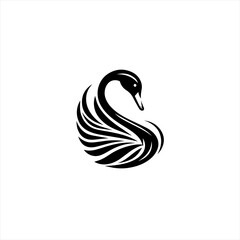 Elegant black swan logo design with flowing feathers