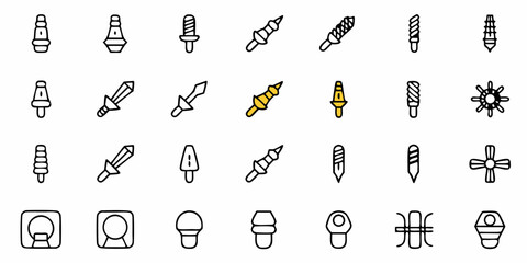 Illustration showcasing an array of assorted objects including swords and various decorative elements in a grid