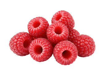 Isolated pile of fresh raspberries, a colorful and healthful berry fruit arrangement