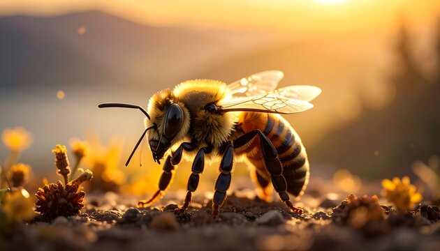 Honeybee at sunrise - Powered by Adobe