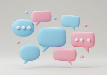 Pastel Speech Bubbles Floating in 3D Space Representing Communication and Dialogue in a Soft and Modern Aesthetic