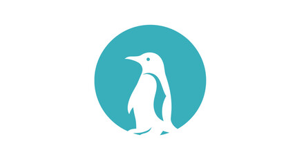 Obraz premium Minimalist Penguin Silhouette in Teal Circle Logo Design.