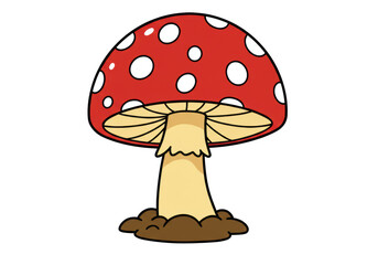 Isolated mushroom with a red cap and white spots, cute illustration of a toadstool plant