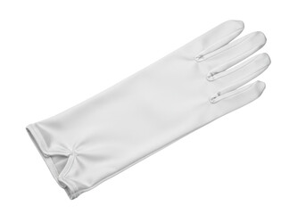 Isolated white formal satin glove for fancy dress or costume, evening wear accessory