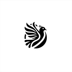Fototapeta premium Stylized black dove logo with wings spread in a circle