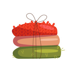 Cozy Folded Woolen Knitted Clothes. Vector Illustration.