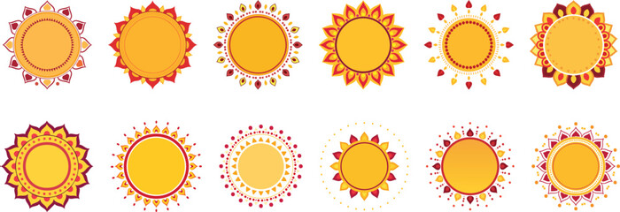 Mandala, circle, indian, festival, decoration, line, puja, swirl, border, hinduism, hindu, islamic, card, celebration, set, collection, dussehra, diwali, deepavali, durga, festive, event, yellow, red,