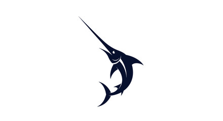 Elegant silhouette of a swordfish leaping gracefully against a white backdrop.