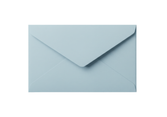 Isolated pastel light blue envelope with a triangular flap on a neutral background