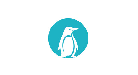 Stylized white penguin icon inside a teal circle graphic.
