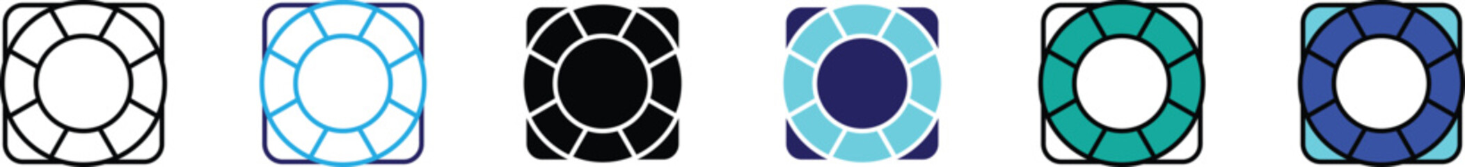 Geometric circle pattern with abstract decorative shapes in multiple color variations