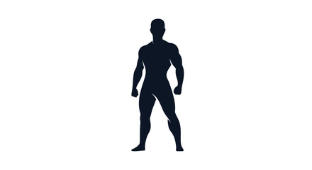 Muscular male silhouette standing confidently against a white background.