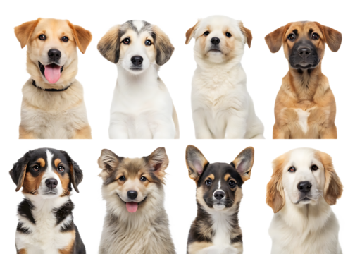 PNG Eight Diverse Dog Breeds: A Collection of Canine Portraits transparent Background