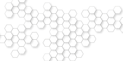 Minimalist hexagon display with round platform white hexagon pattern background, honeycomb white mosaic cell web light and shadow texture design, elegant pattern of modern hexagon tiles.