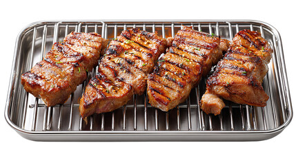 Perfectly Grilled BBQ Ribs on Stainless Steel Tray