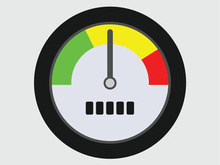 A speedometer or gauge with green, yellow, and red sections, indicating a level or speed.