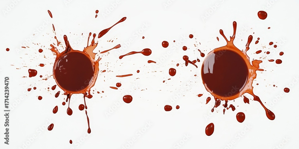 Aufkleber Artistic Coffee Stain Design Element on White Background with Dark Circular Splatter Patterns