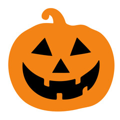 An orange halloween pumpkin with a smiling face and triangular eyes on a white background image design