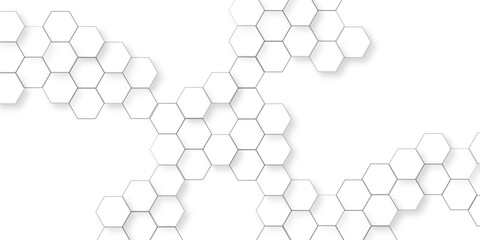Abstract minimal with white lines hexagonal structure futuristic white background, white geometric hexagonal honeycomb shape texture, geometric elegance showcasing a meticulously arranged pattern.