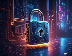 Futuristic lock on a circuit board