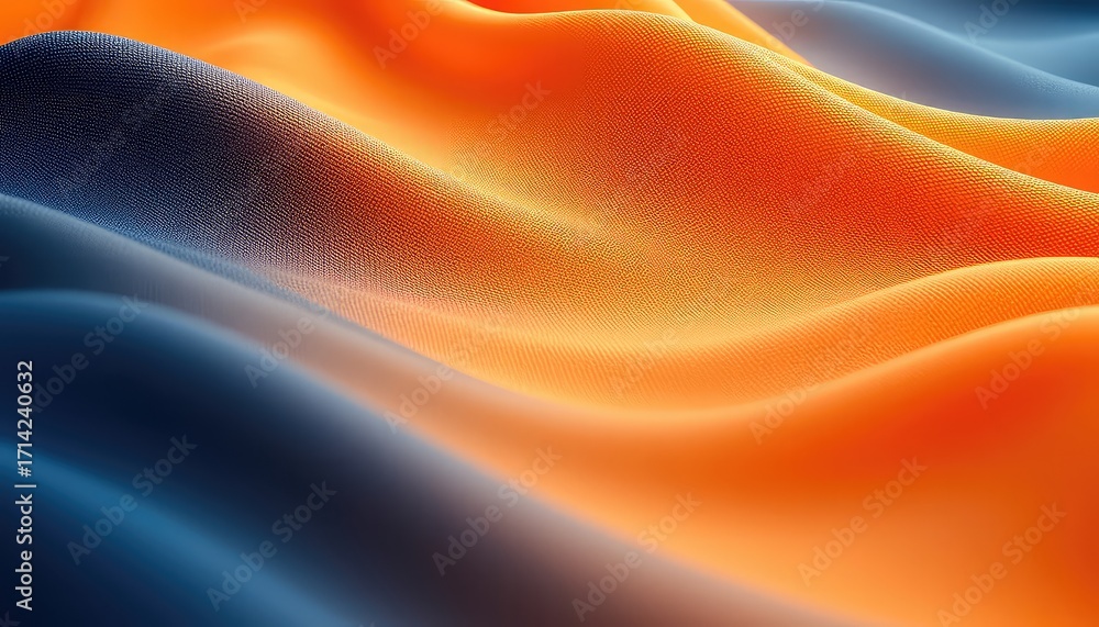 Poster abstract undulating surfaces in vivid orange and blue hues create a sense of depth and dynamic movem