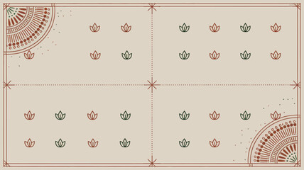 Beige background with lotus flower pattern and quarter circle design in the corners of the image