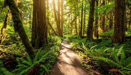 Obraz premium Sunlight path through lush forest